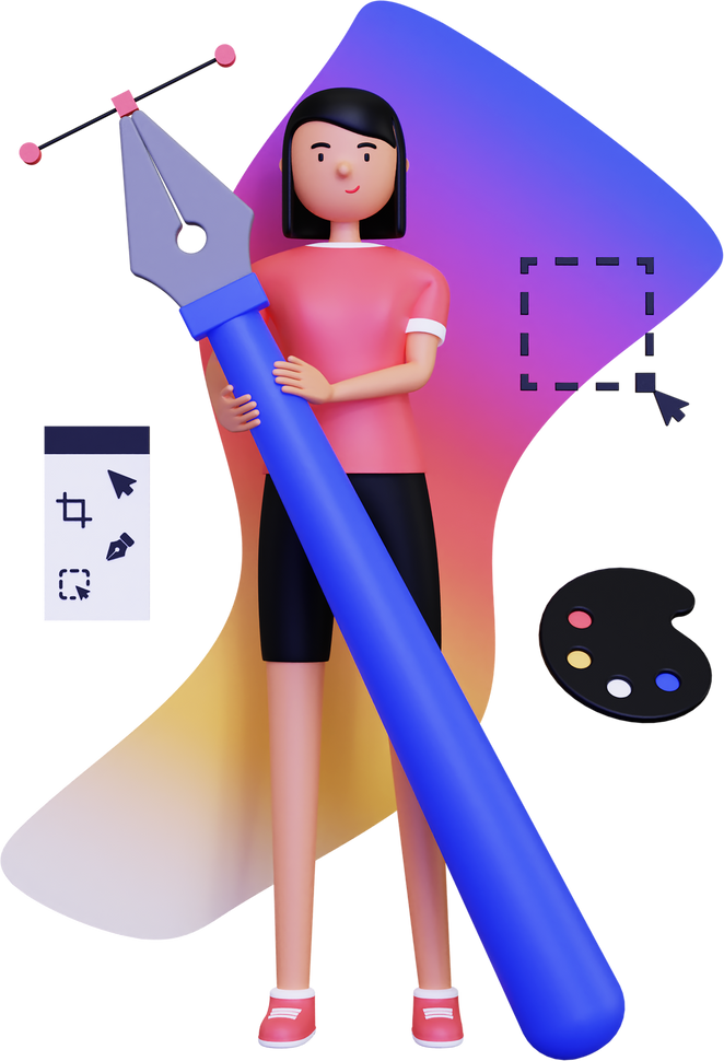 3d Woman graphic designer holding a pen tool